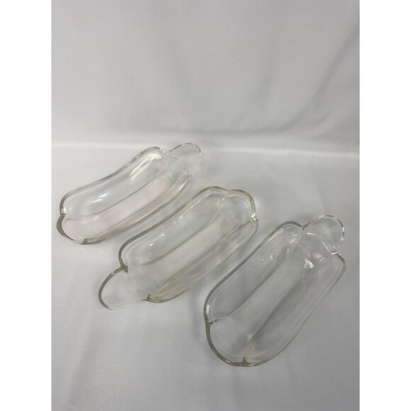 Vtg Banana Split Sundae Dishes Clear Indiana Glass Ice Cream Plate Set of 3 - Picture 5 of 5